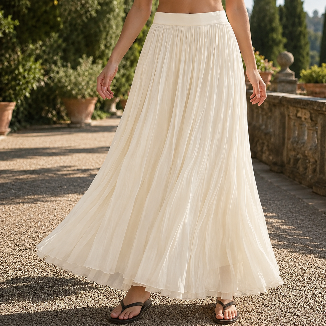 Grace Flowy Maxi Skirt - Apricot