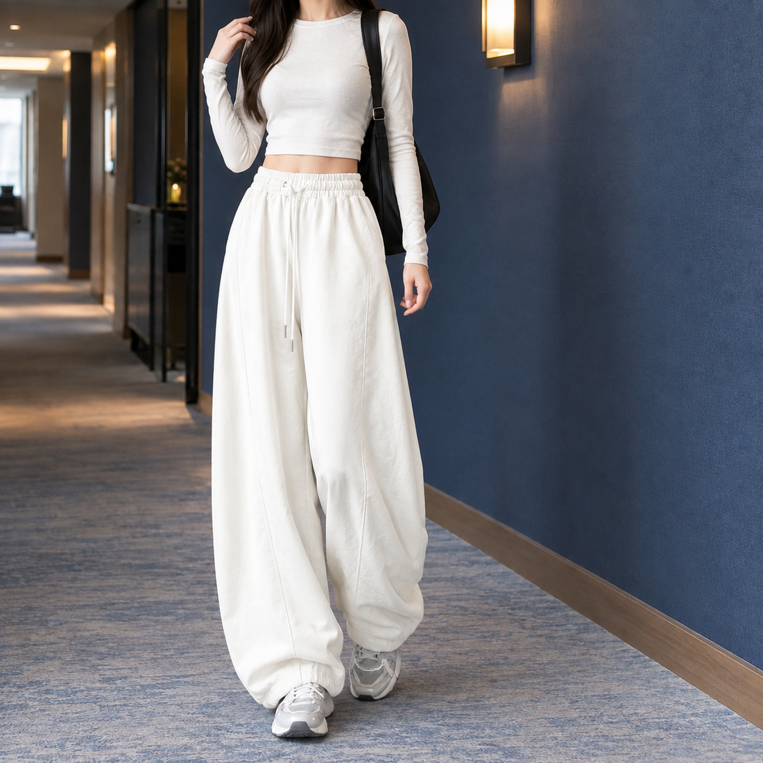 Ada-Lane Curved Leg Pants - Quicksand White