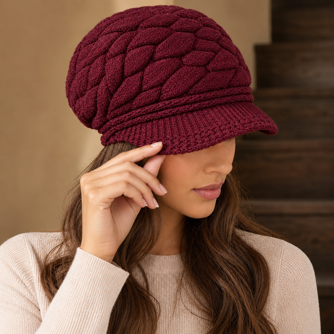 Fenmore Cable Knit Cap - Burgundy
