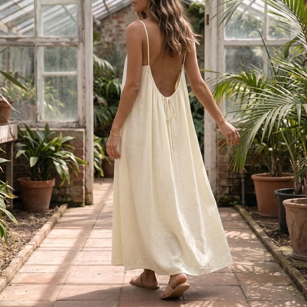 Willa Backless Maxi Dress - Crème