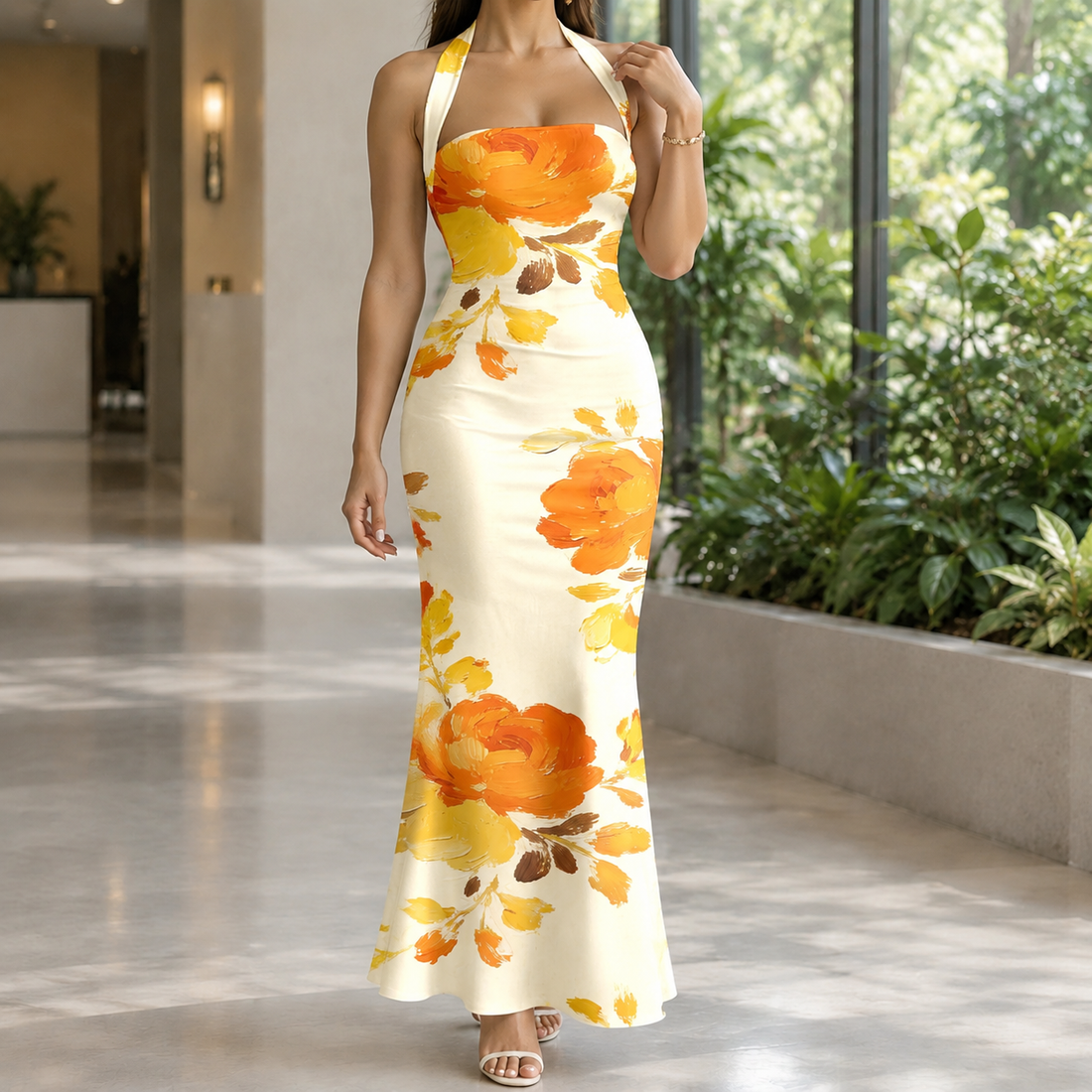 Adriana-Rae Floral Maxi Dress - Orange Floral