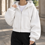 Severine Cropped Zip Hoodie - White