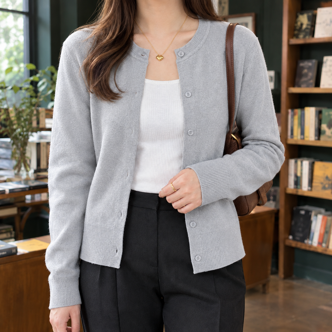 Joy Fine Knit Cardigan - Gray