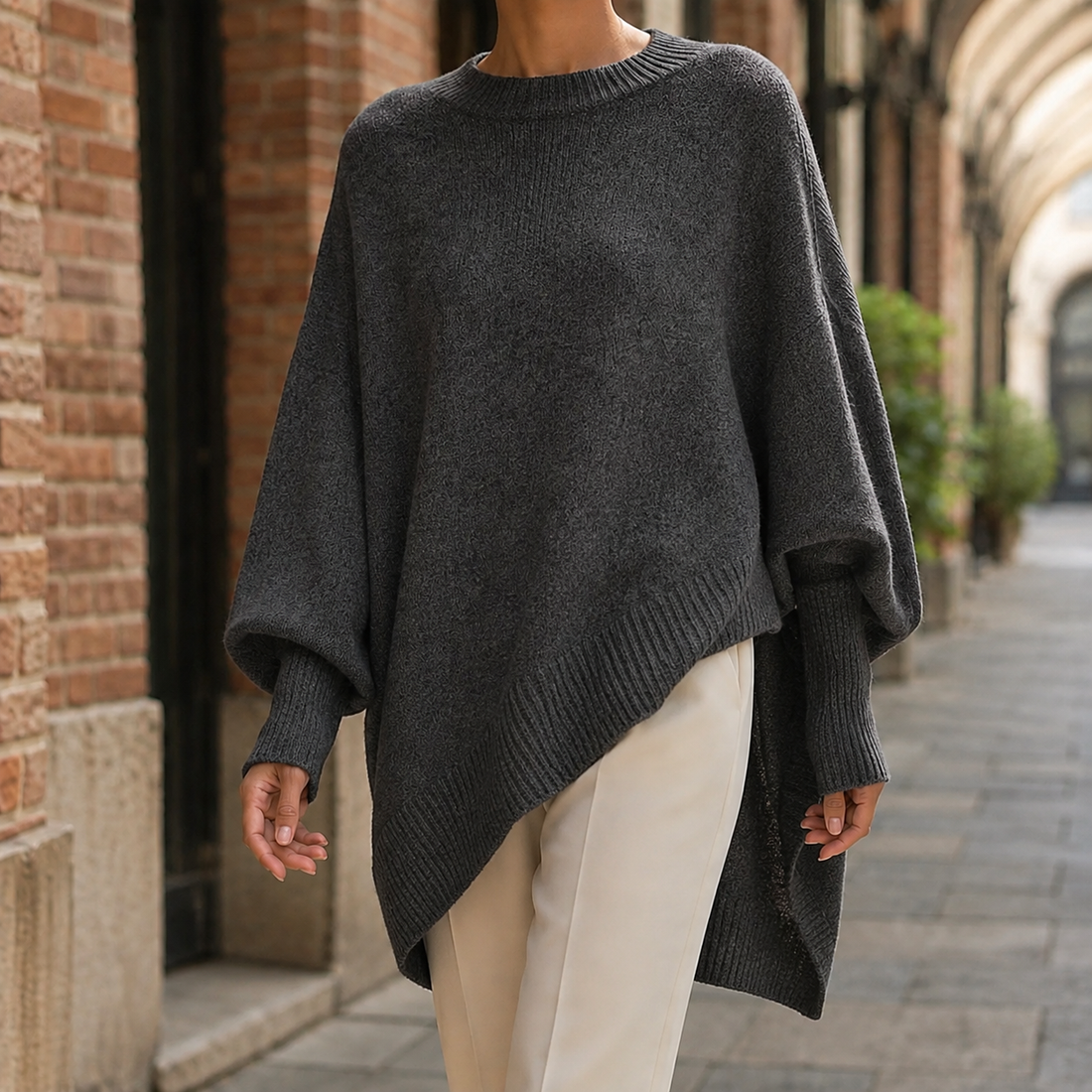 Camille Poncho Sweater - Dark Gray