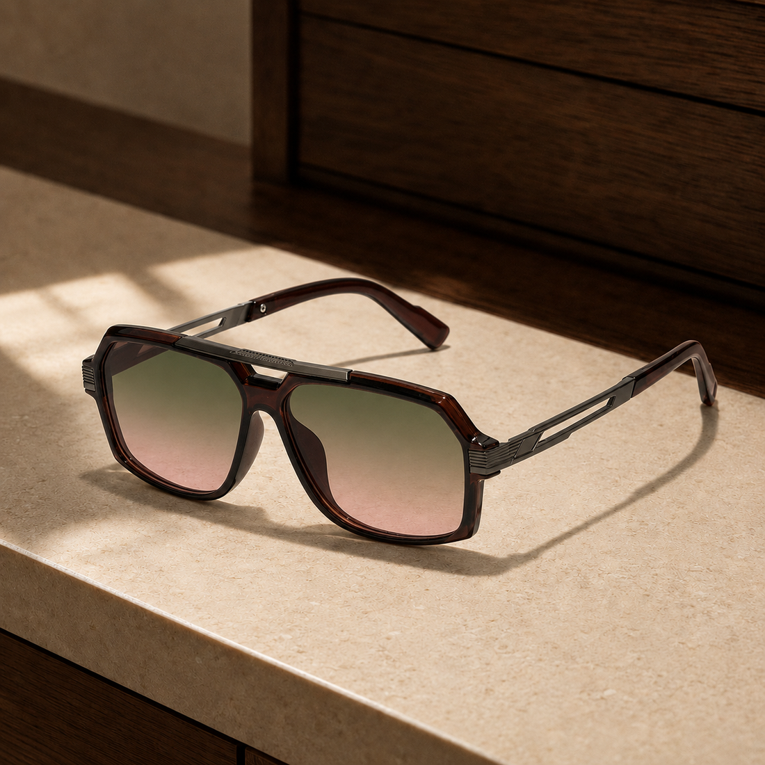Phoebe-Mae Pilot Sunglasses - Brown Green Pink Fade