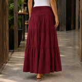 Freya Tiered Maxi Skirt - Burgundy