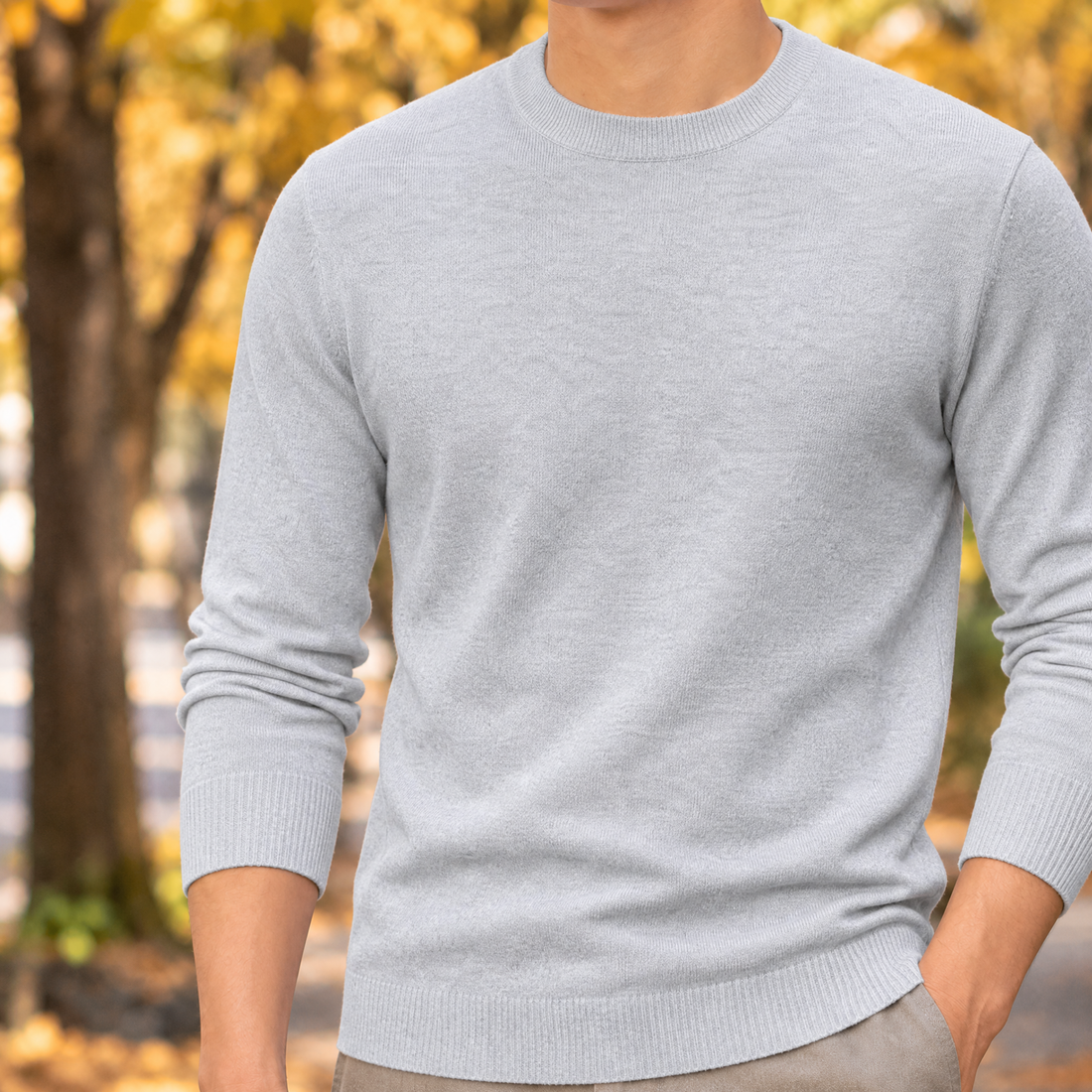 Olivier-Miles Crew Neck Sweater - Round Neck Light Gray