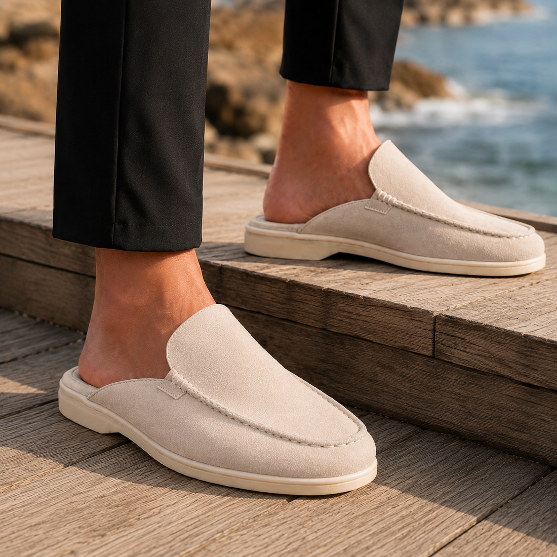 Bologna Suede Mule Loafers - Cream