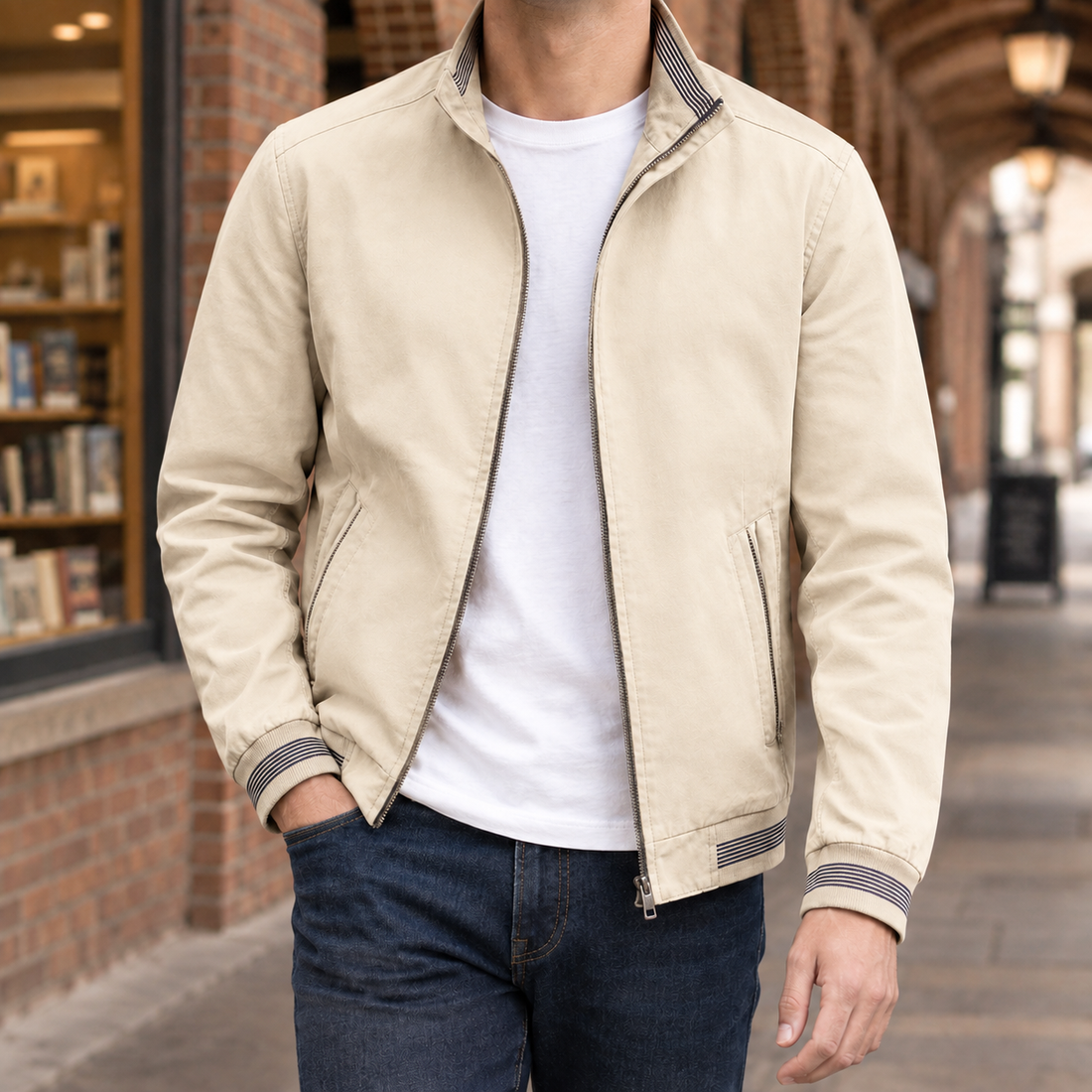 Gilles Stand Collar Jacket - Fleece-lined Creamy-white