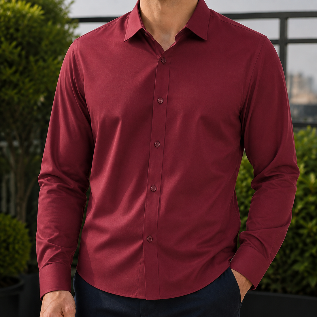 Edmund Point Collar Shirt - Red