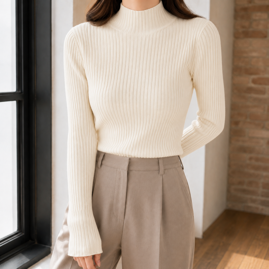 Elara Ribbed Sweater - Apricot