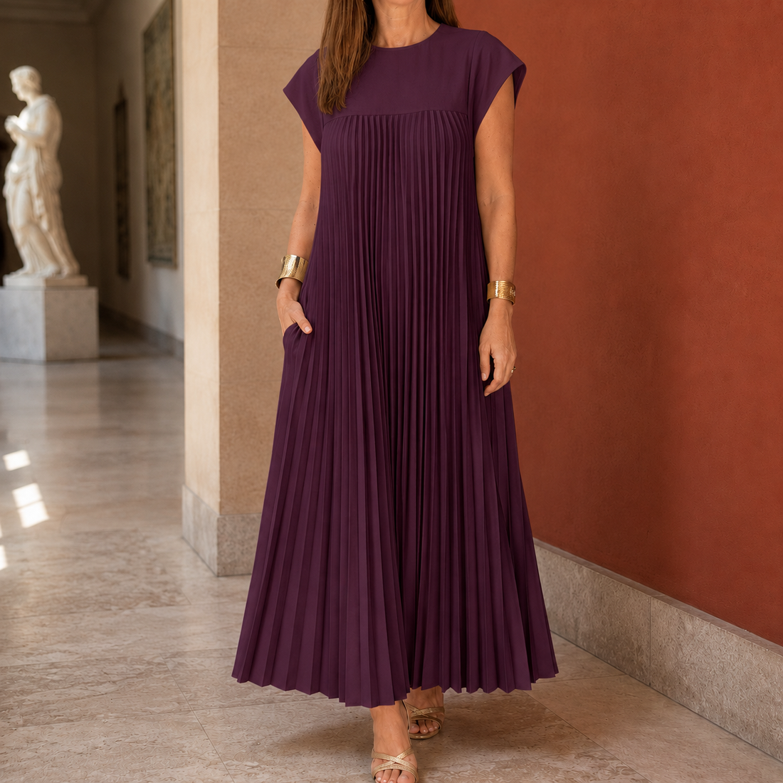 Elodie Pleated Maxi Dress - Wine
