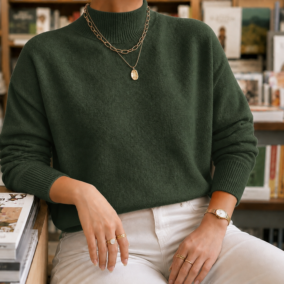 Olympia Mock Neck Sweater - Green