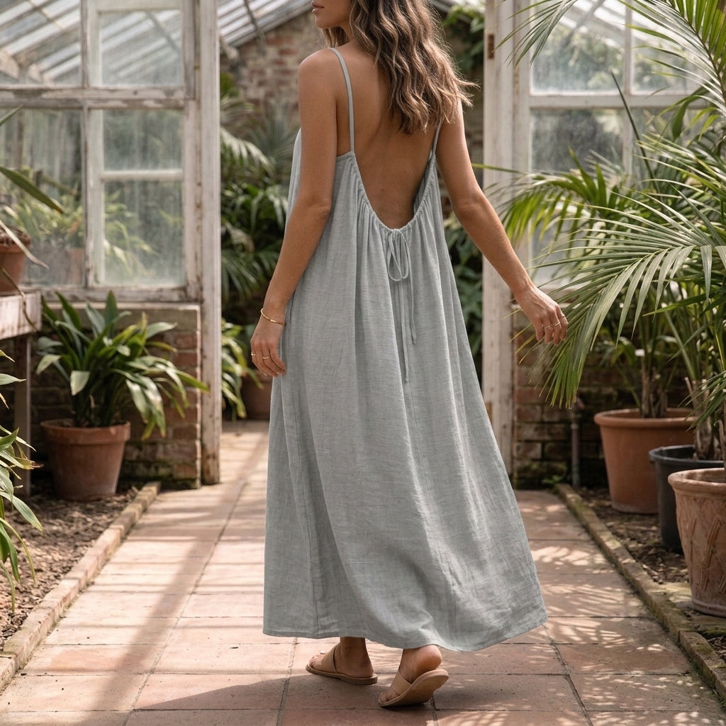 Willa Backless Maxi Dress - Gris clair