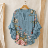 Maeve Ruffle Sleeve Blouse - Floral Blue